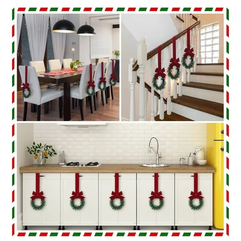 Retrowavy 12 Pcs Christmas Kitchen Cabinet Wreaths with Ribbon (C97)